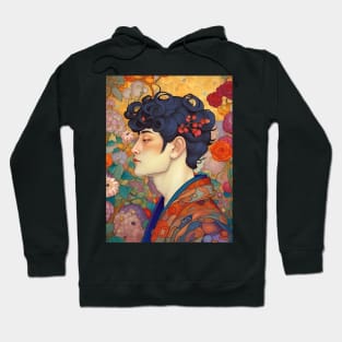 Asian Art Nouveau Man with Flowers Hoodie